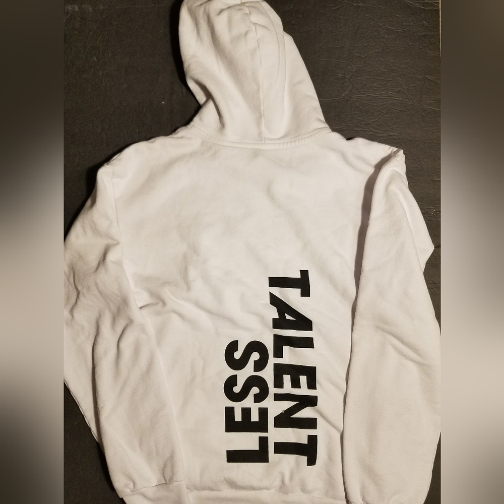 NEW! TALENTLESS HEAVY 100% COTTON LARGE UNISEX WHITE SWEATSHIRT HOODIE GRAPHIC